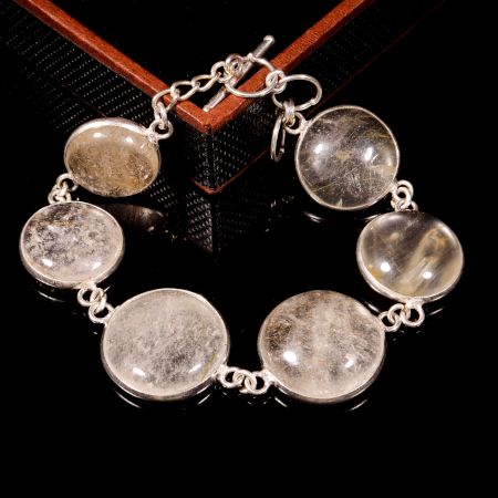 Golden Rutile stone bracelet for women, Brass silver plated bracelet for women